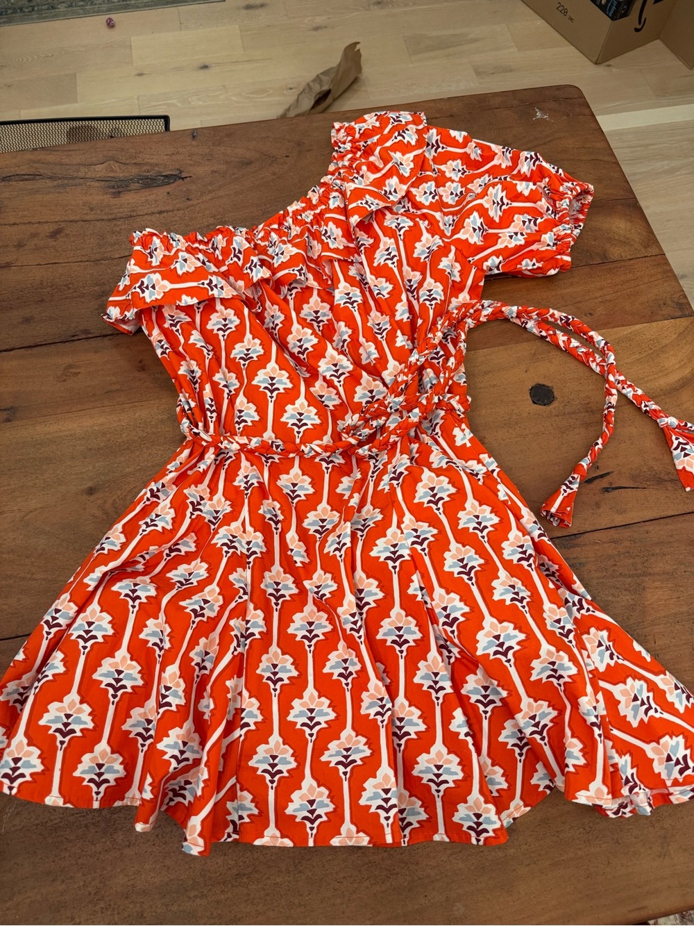 RHODE Orange and Ivory Geometric Floral Dress